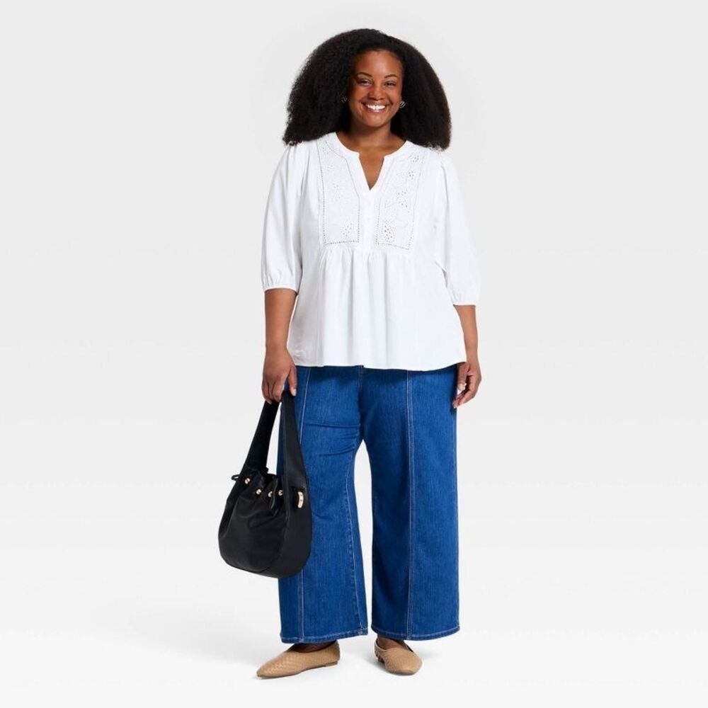 va & Viv Wide Leg Ankle Crop Jeans Plus Sz 20 Seam Detail High Rise Utility